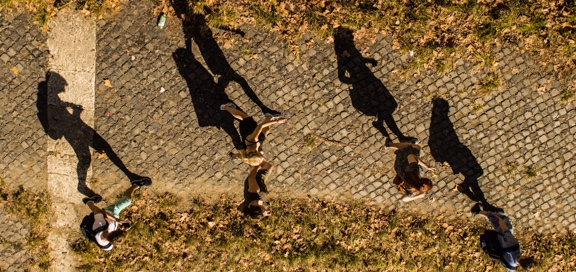 Students walking along a path